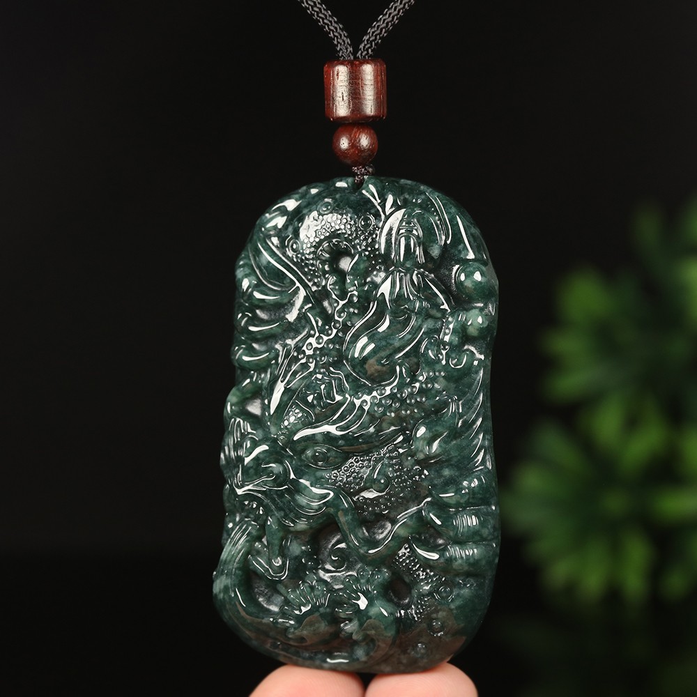 Certified Grade A Green 100% Natural Jade Jadeite Pendant Dragon Kwan-yin 00567