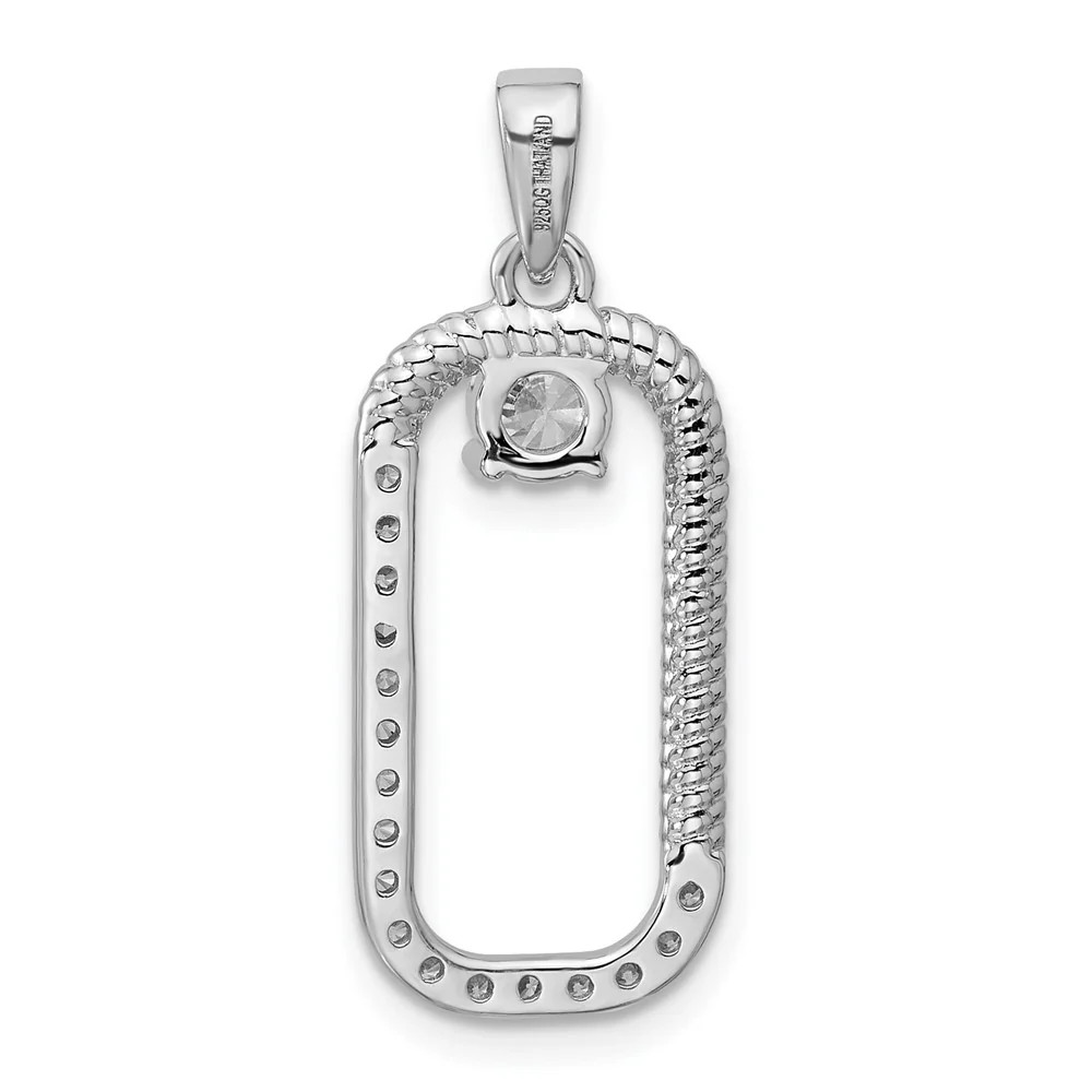 Sterling Silver Rhodium-Plated CZ Textured Rectangle Pendant