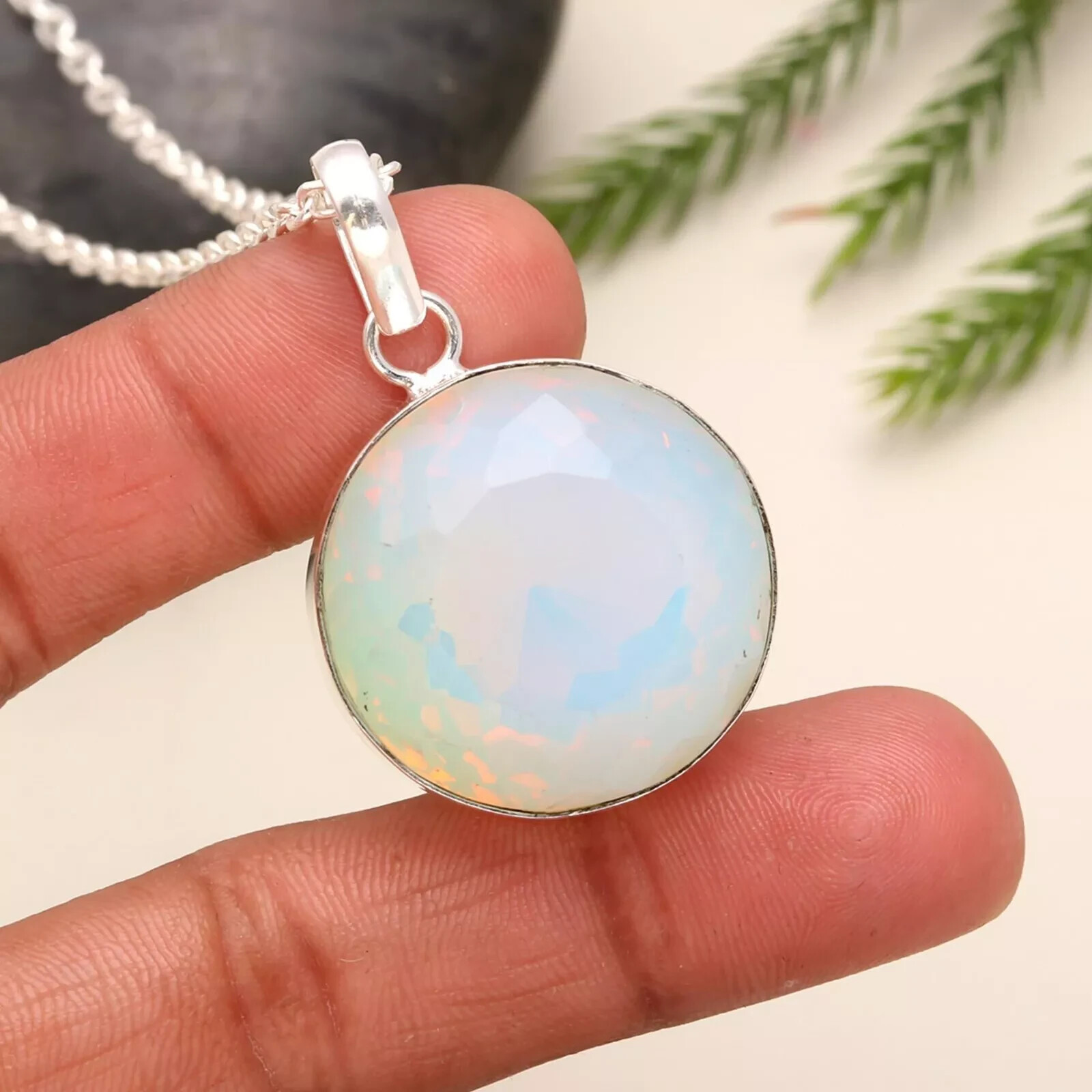 Natural Bi-color Welo opal Round Cut 925 solid silver pendant 69.00 ct