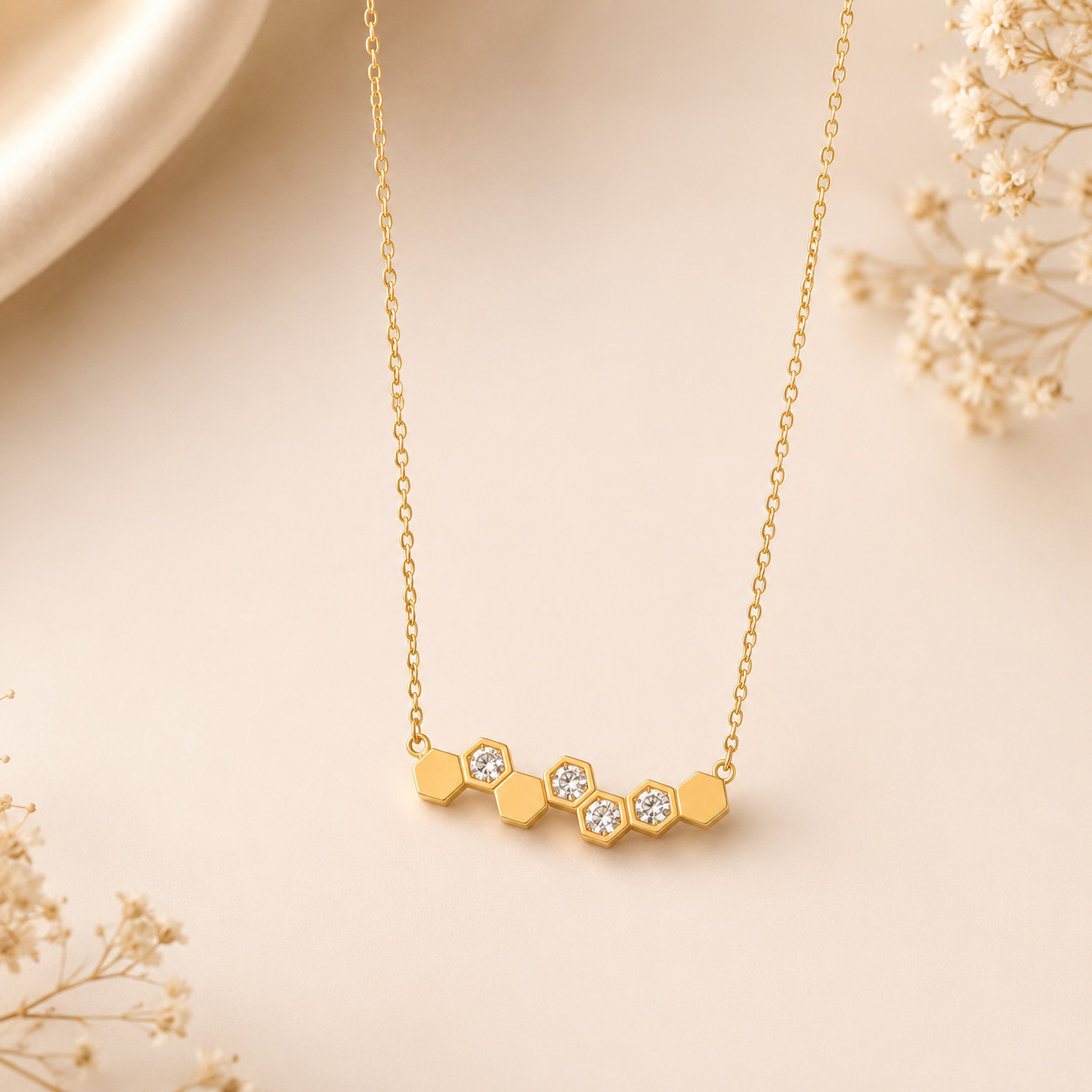 18K Gold Plated geometric honeycomb Pendant Necklace for Women Waterproof