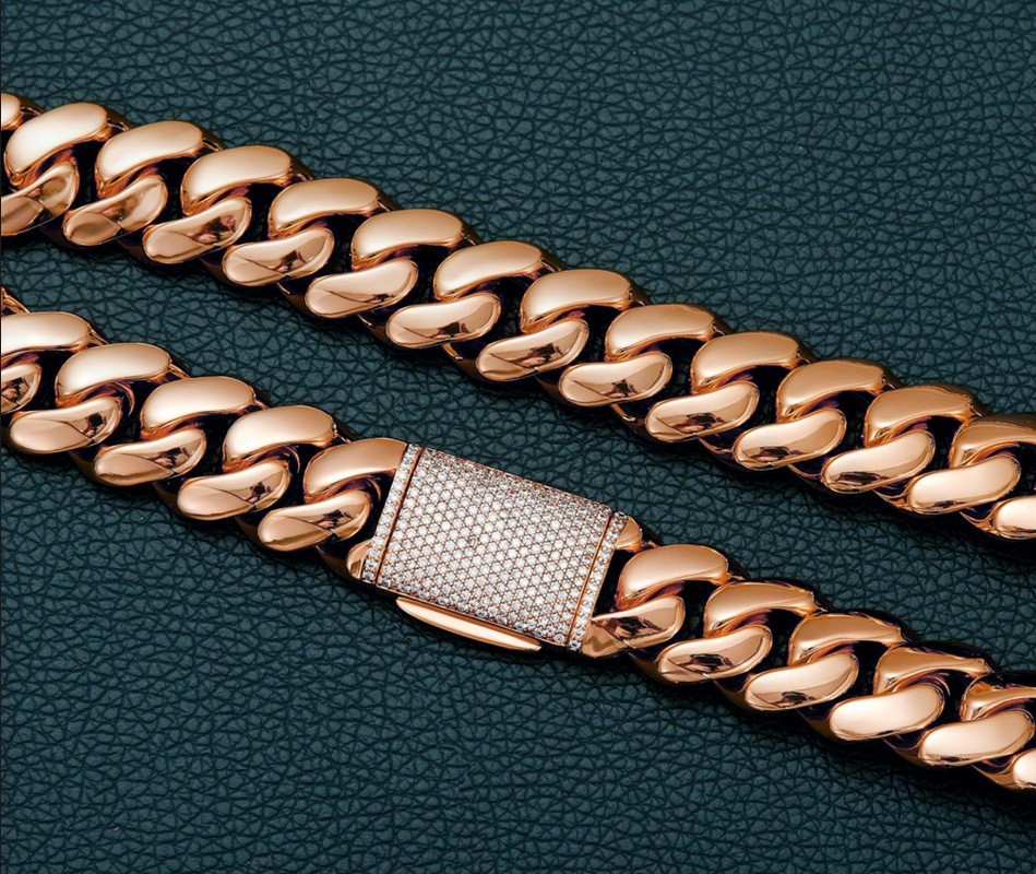 8-22MM Stainless Steel Rose Gold Miami Hip Hop Cuban Chain Necklace Bracelet