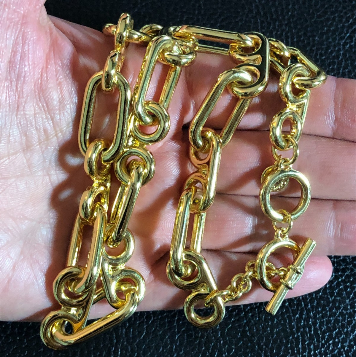 Gold Chunky Paperclip Link Toggle Necklace Talbots +3 Hoop Earrings LOT 8627