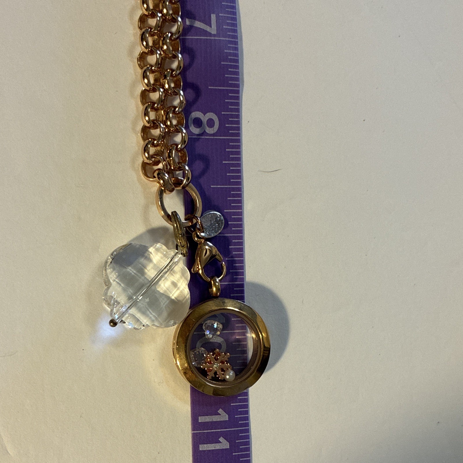 Origami Owl Rose Gold Convertible Living Locket Necklace Winter Snowflake Set