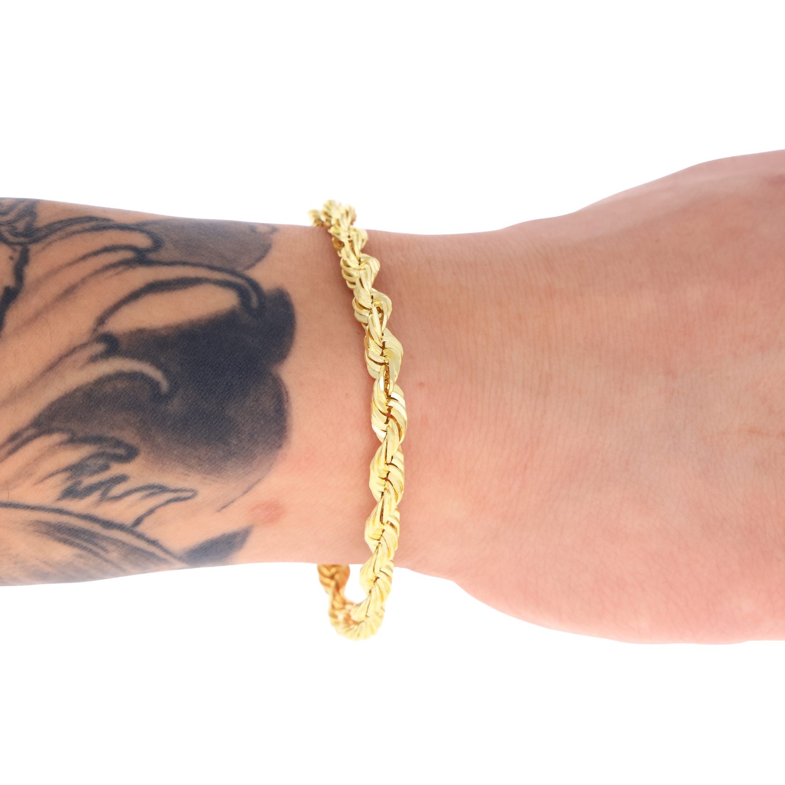 10K Yellow Gold 2mm-10mm Diamond Cut Rope Chain Bracelet Men Women 7″ 7.5″ 8″ 9″