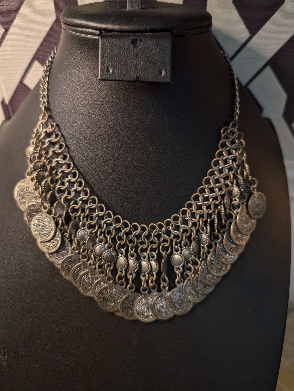 Multiple METAL COINS PENDANTS SILVER TONE NECKLACE