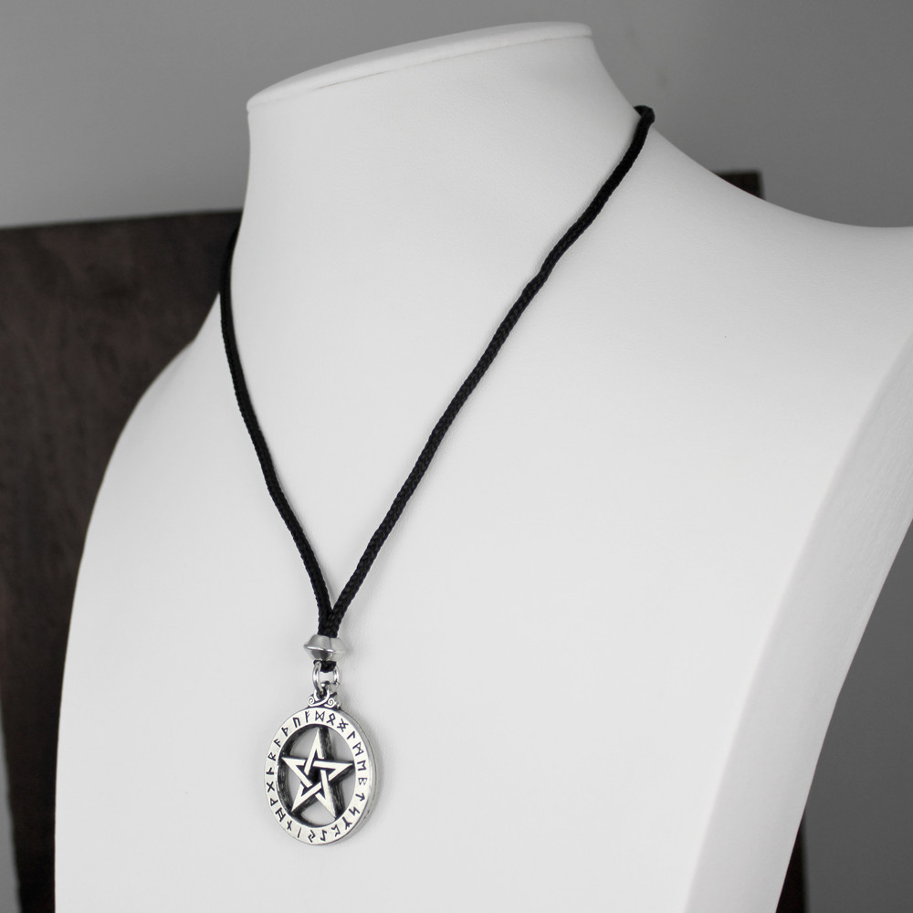 Rune Pentacle Pendant Necklace Talisman Amulet Wiccan Jewelry Pagan Witch Runes