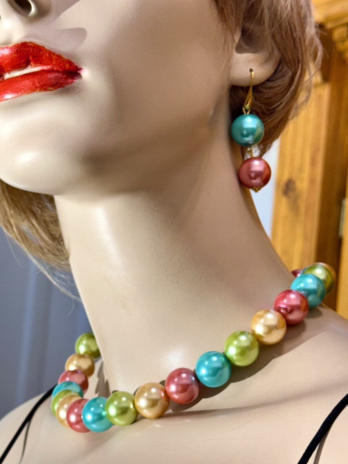 Pastel Color Glass Pearls Necklace/Earrings Set, Handmade in the USA