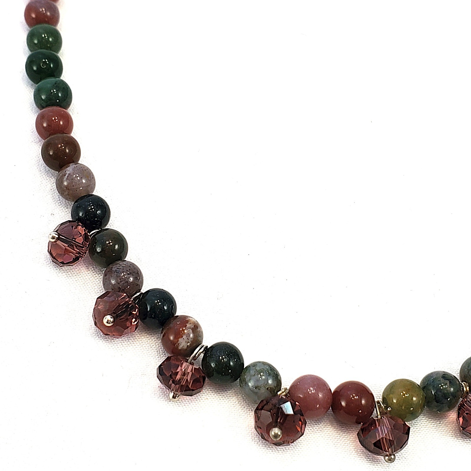 Semiprecious STONE and Dangly Glass Bead Necklace Silver Tone 18″ to 20.5″