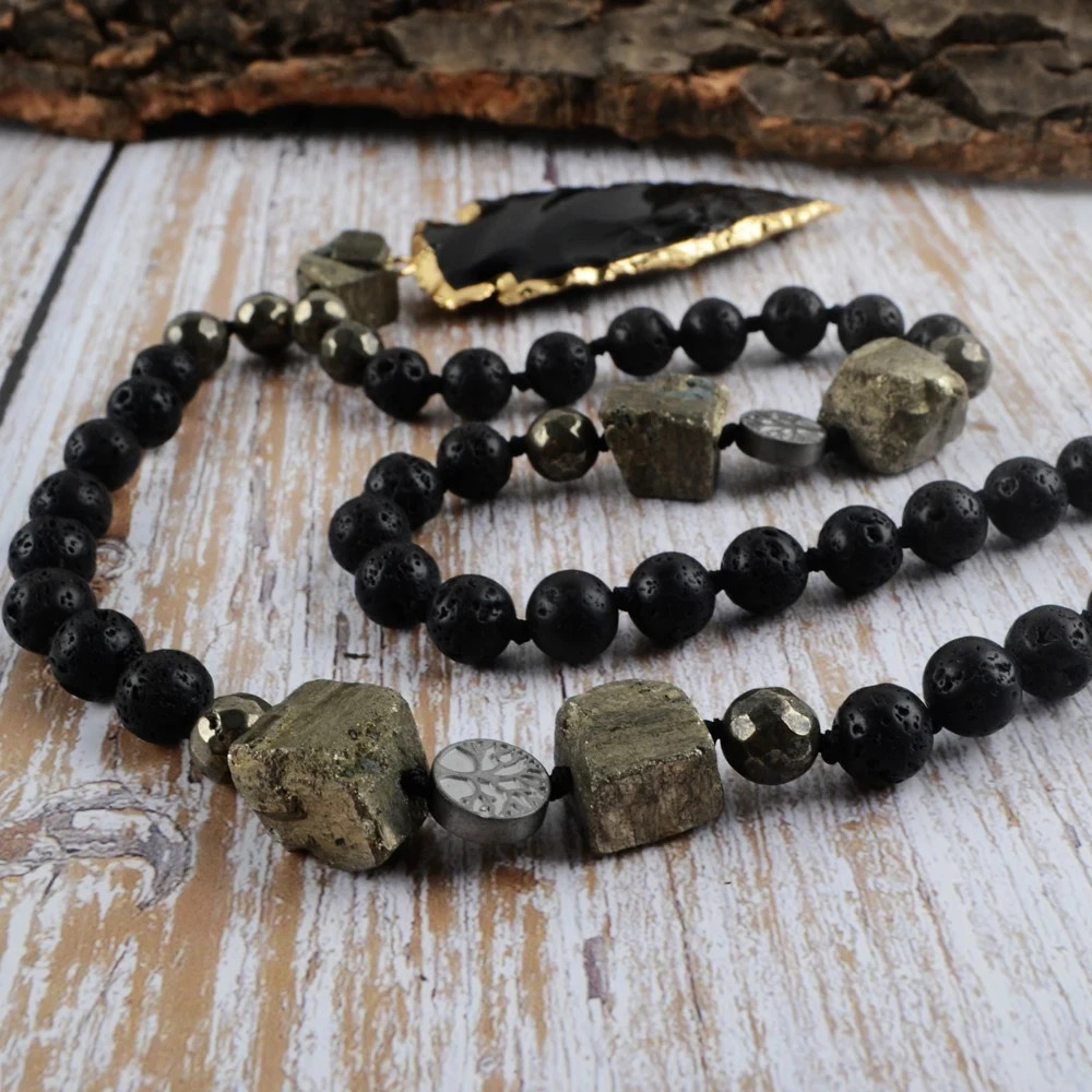 Natural Lava Rock Obsidian Arrow Charm Necklace Healing Protection Spiritual Jew