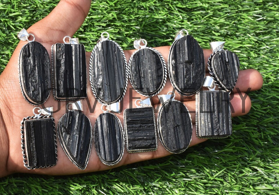 1-500 Pcs Black Tourmaline Pendant Wholesale Lot Bulk: Silver Plated WH-16