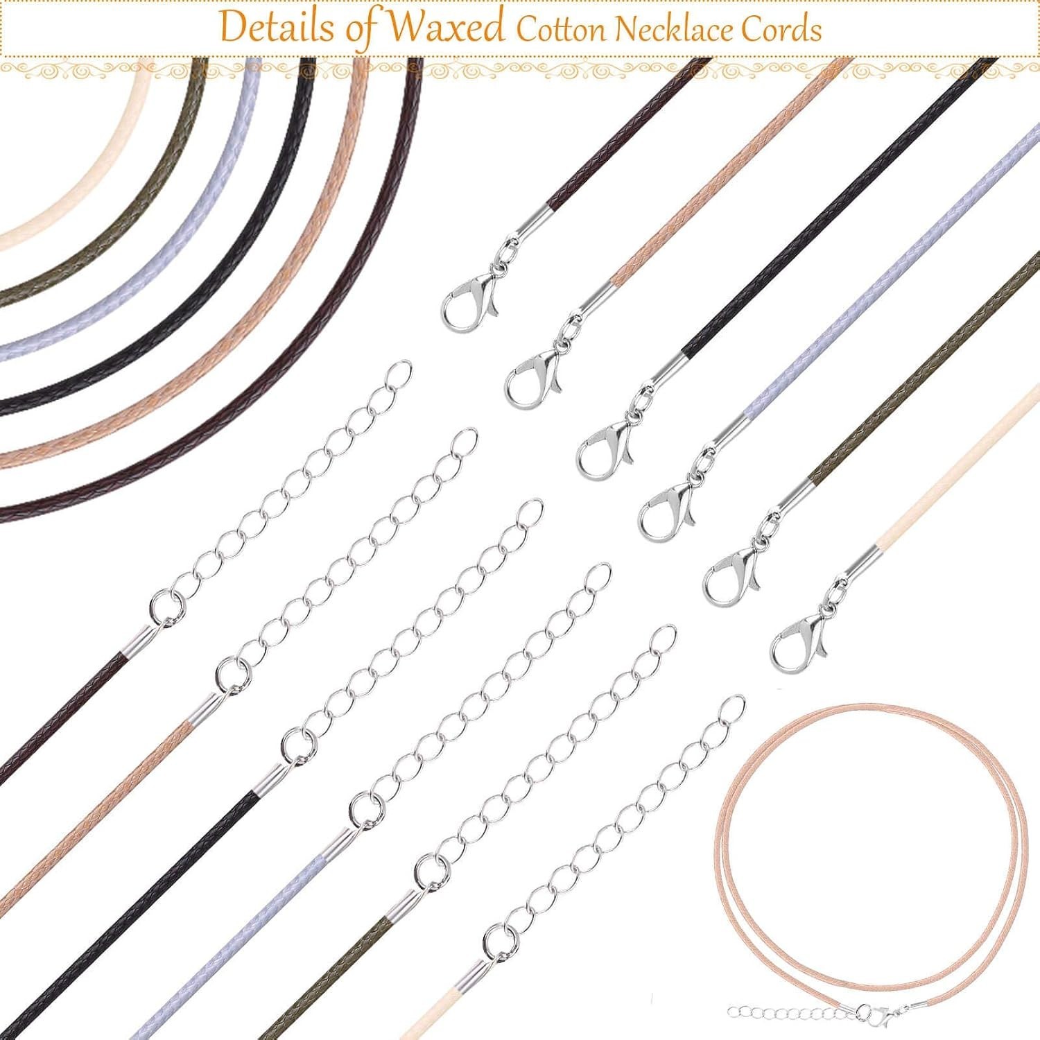 Waxed Cotton Necklace Cord Set – 100 Strings, 18” for Custom Jewelry Creations