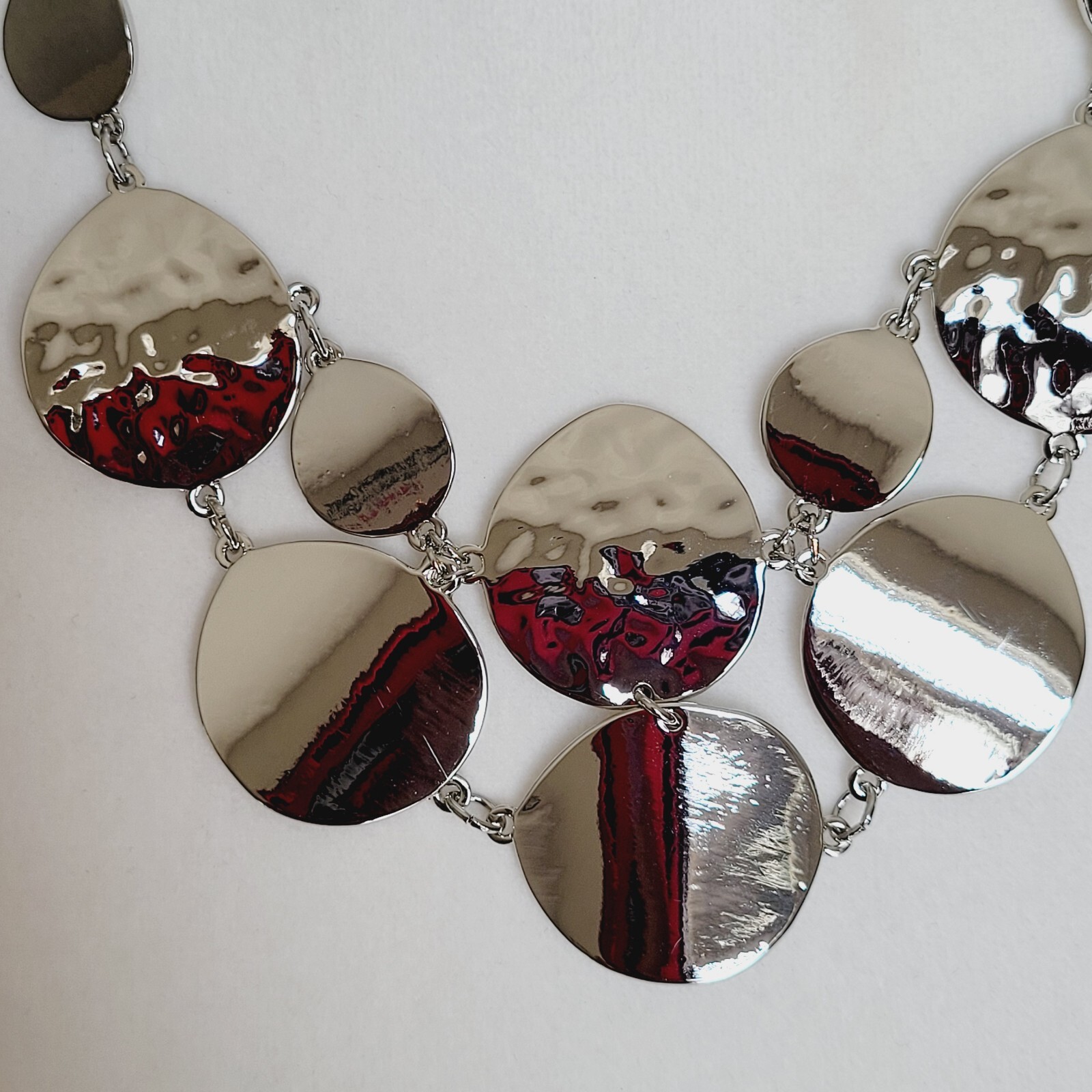 New Directions 20″ Necklace Polished & Hammered Discs Thick Rolo Chain NEW