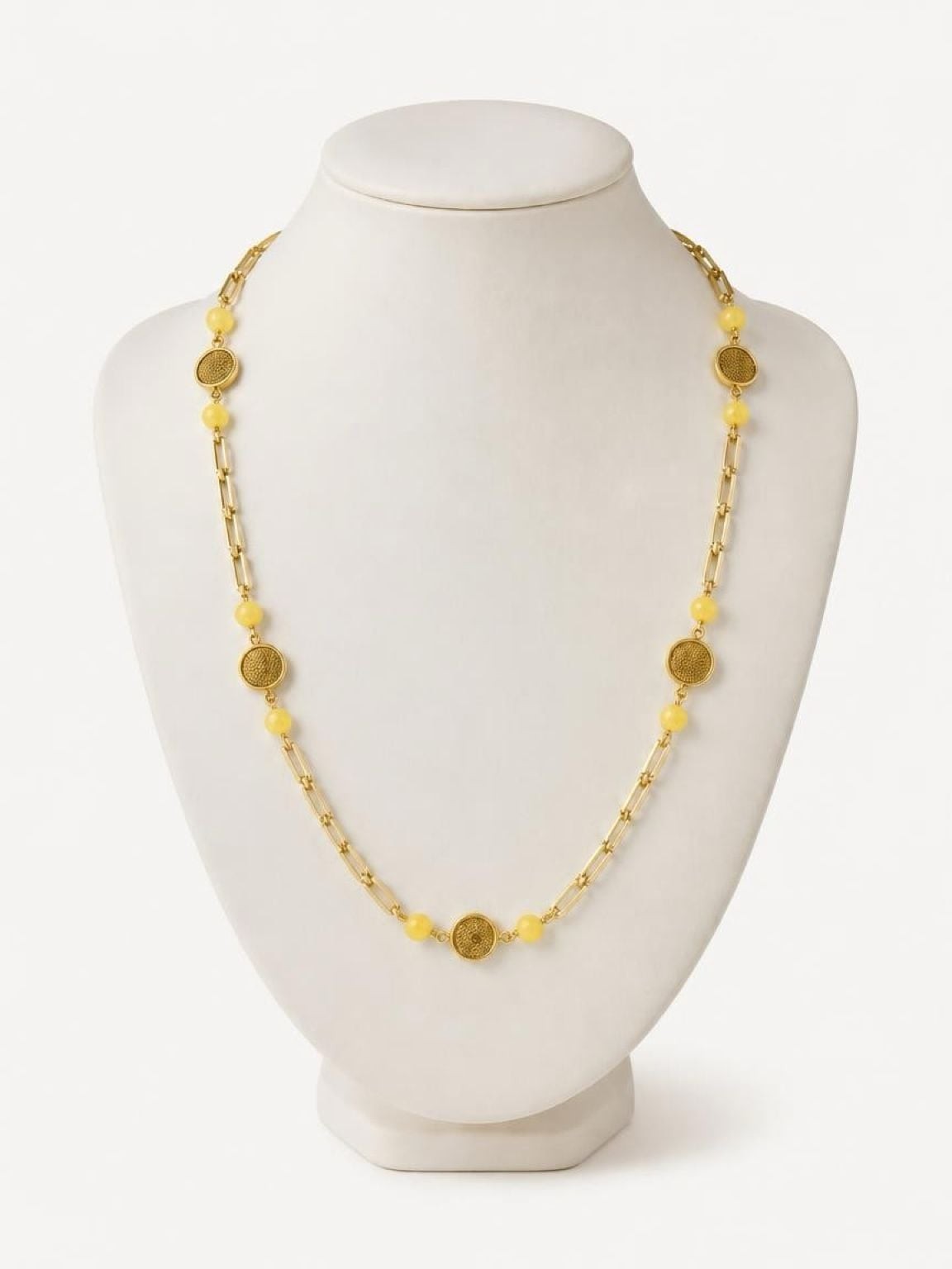 Long Gold-Tone Chain Necklace with Yellow Bead Stations