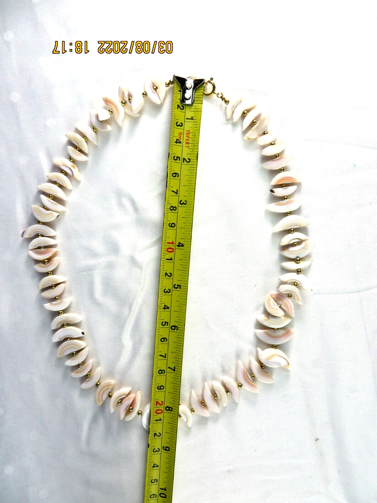 FREIRICH NWOT Natural Shell White 1/2 Moon-Crescent Gold Tone Balls 10″ Necklace