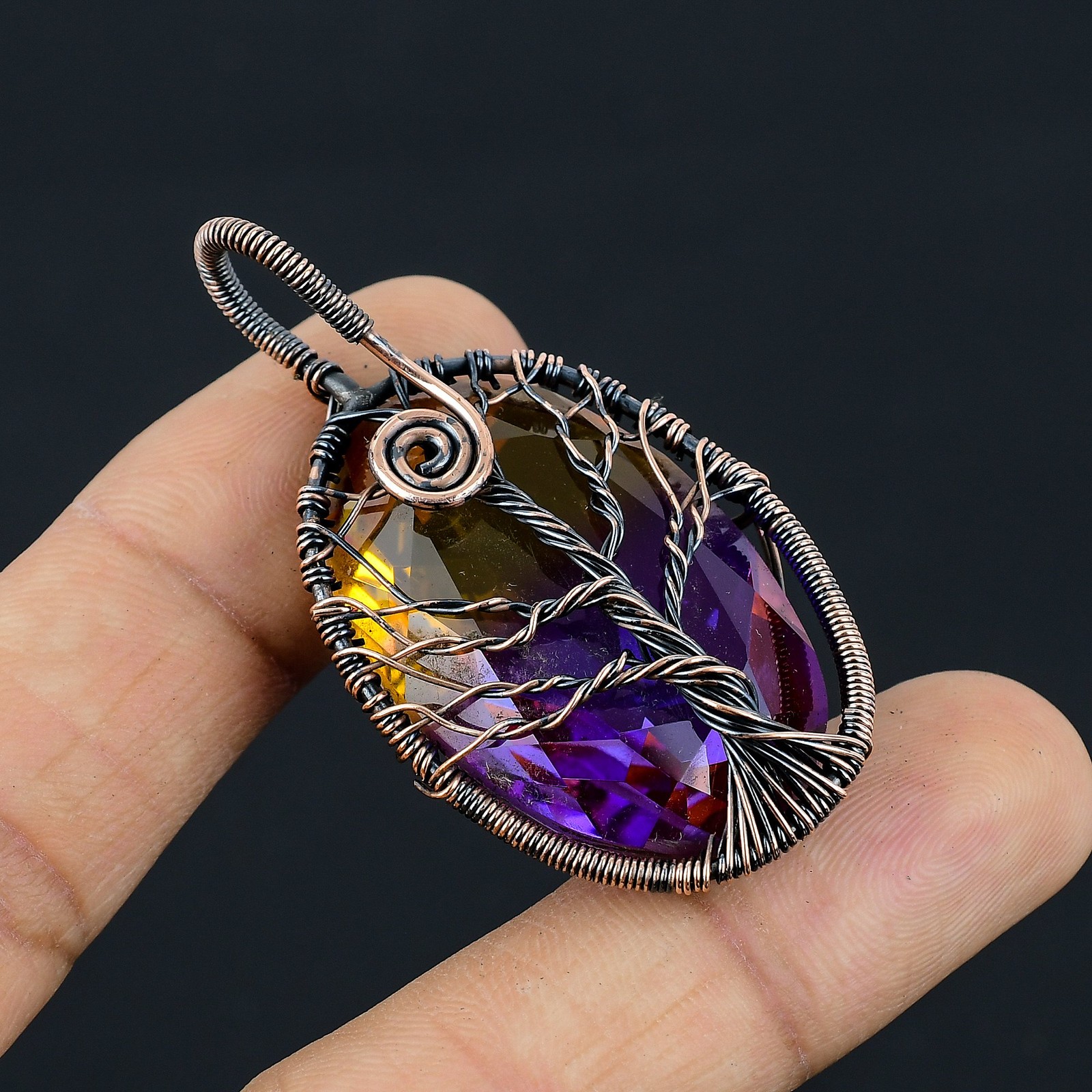 Bi Color Tourmaline Gemstone Copper Wire Wrap Jewely Pendant 2.2″ f161
