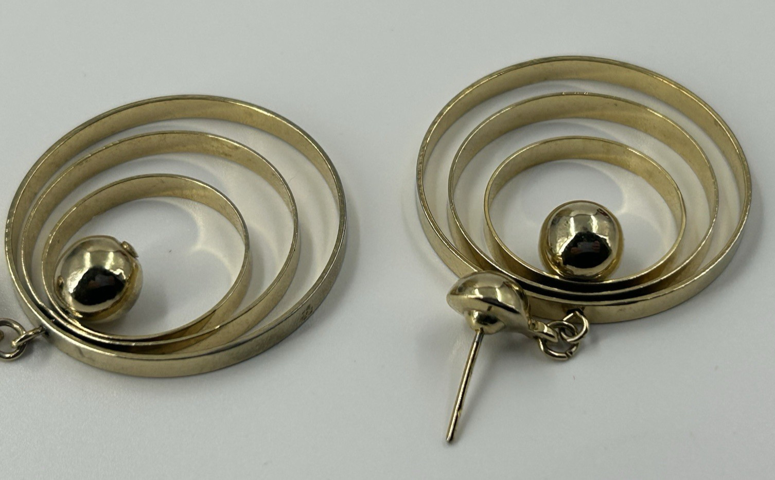 Gold Tone Triple Hoop Dangle Earrings Polished Gold Tone Pierced 1 3/4 Inch