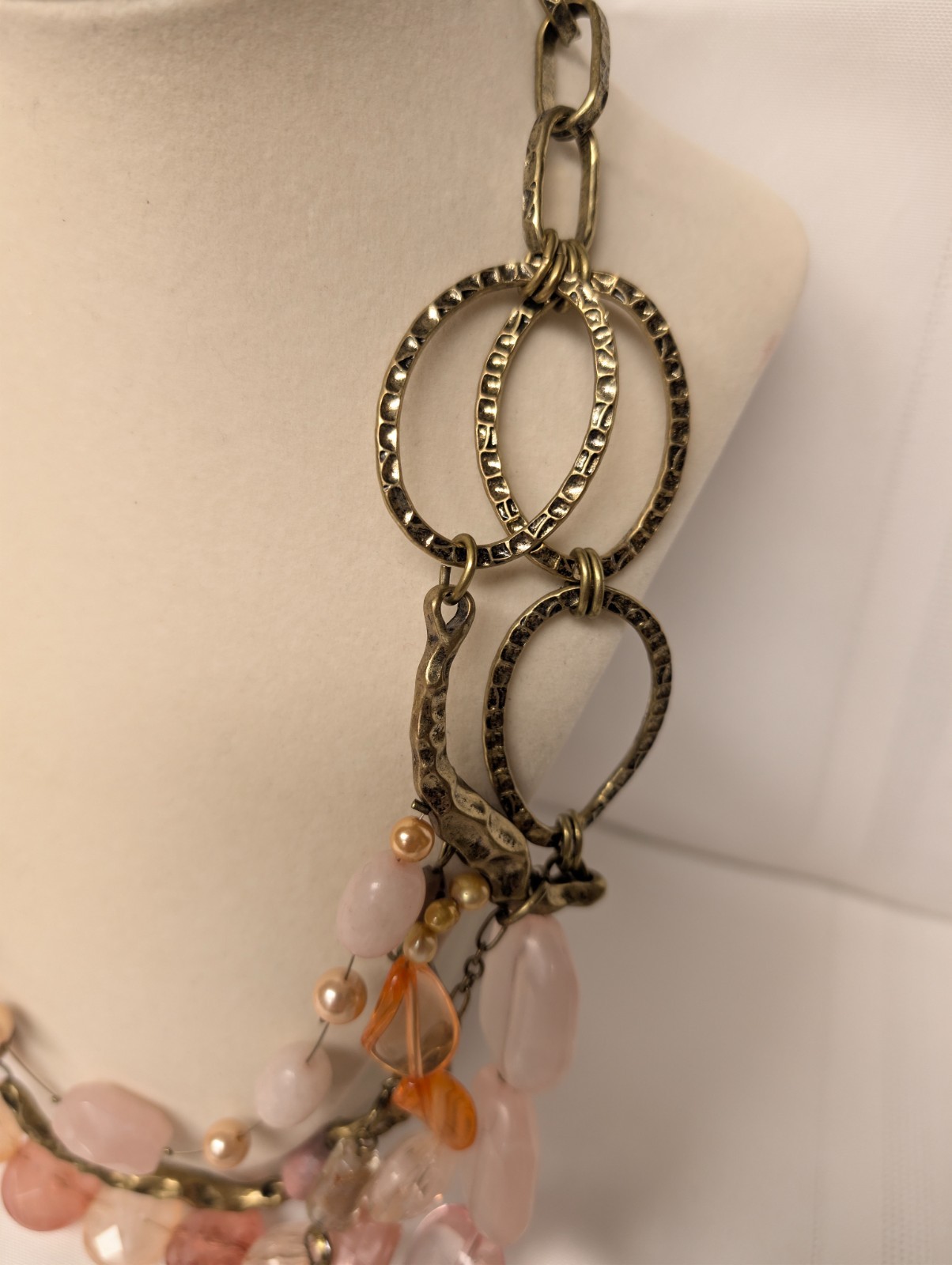 Bijoux Terner Pink Clear Beaded Stone Gold Toned Multi Strand Statement Necklace