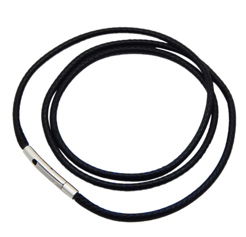 2mm Black Rope Leather Cord Chain Necklace Stainless Steel Clasp 12-34inch