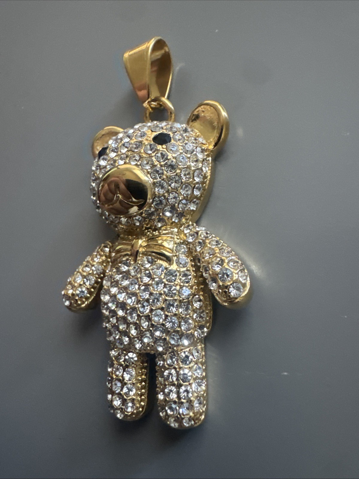 Teddy Bear Studded Gold Plated Stainless Steel Pendant 24 Inch Necklace Gift Her
