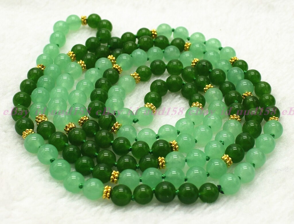 Beauty Natural 8MM Green Jade Round Gemstone Beads Long Necklace 24-100” AAA