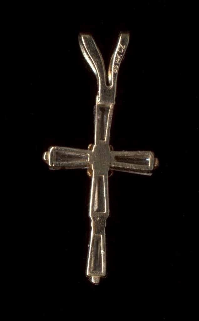 14K 19mm Solid Yellow Gold Baguette Clear Crystal CZ Cross Crucifix Pendant uA