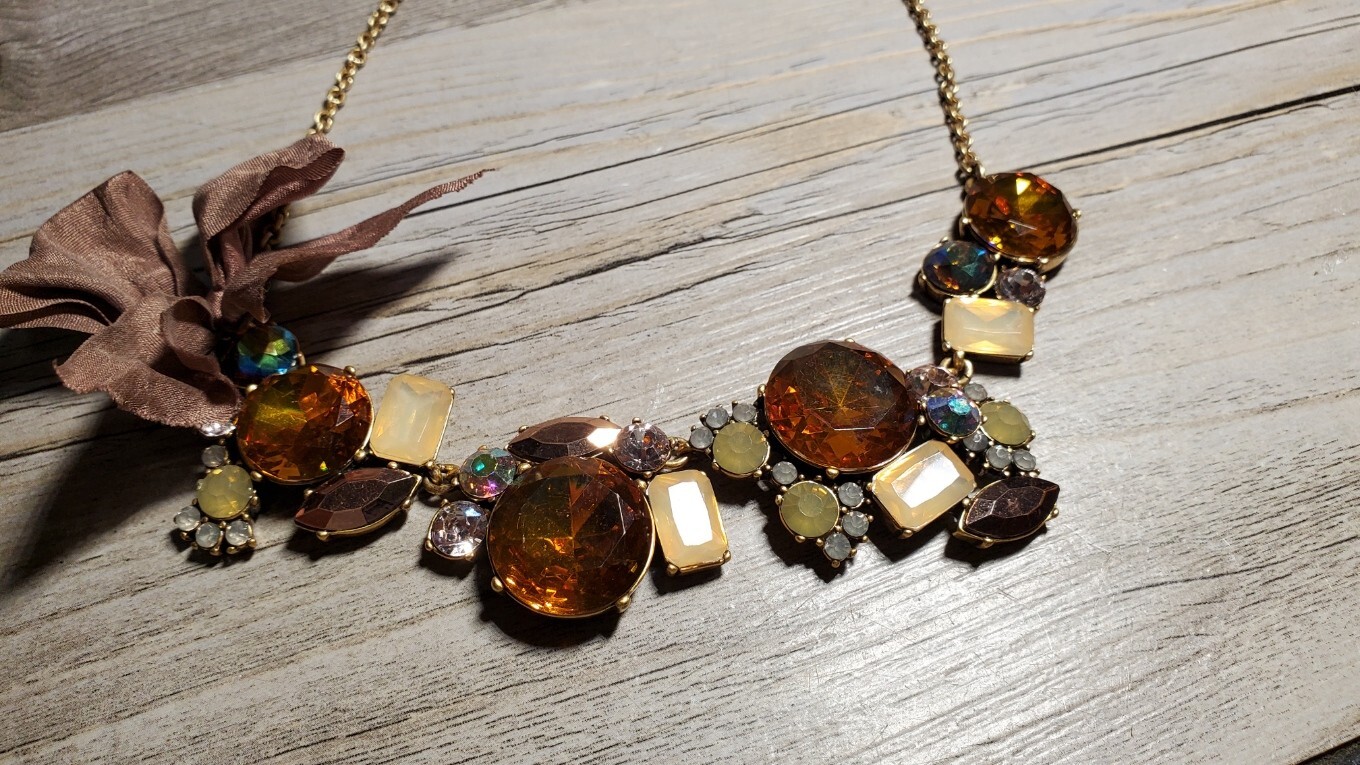 J Crew Chunky Mixed Crystal Multi Color Stone 20″ Statement Necklace