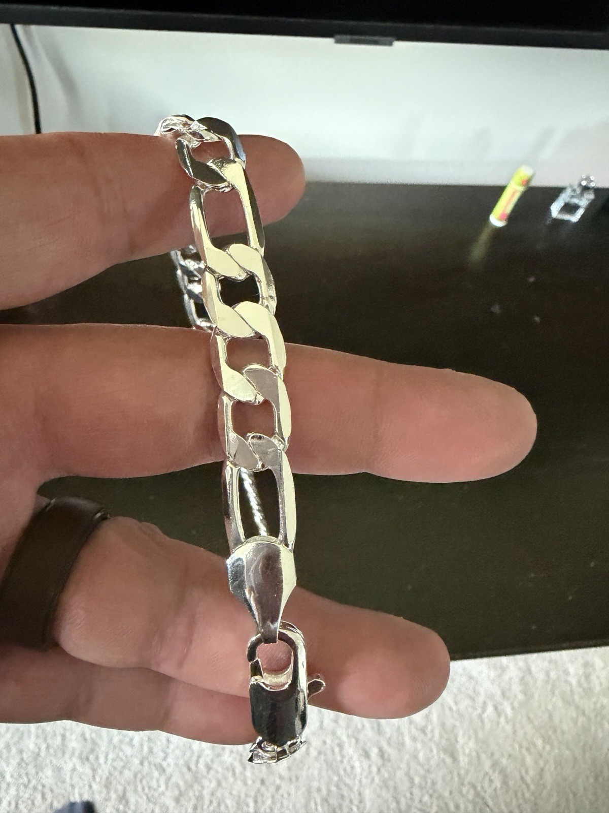 925 Sterling Silver Figaro Link Chain Necklace, 30 inches long by 12 mm wide
