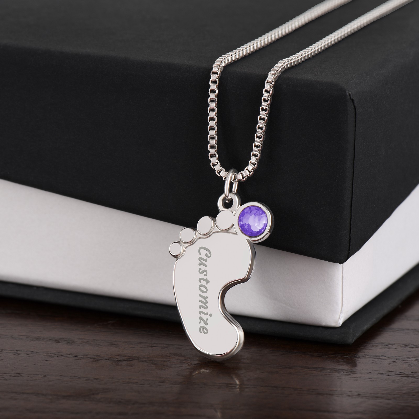 Personalized Baby Feet Necklace Birthstone Engraved Mom Grandma Gift Silver Gold