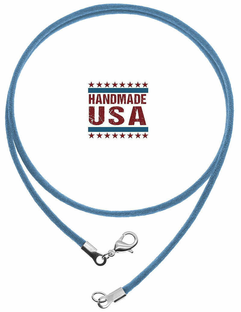 Denim Blue Satin Silk Cord Necklace Silver/Gold Clasp 16″ to 30″ Hand Made USA
