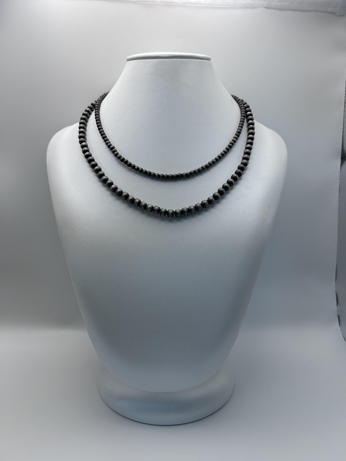 Necklace Gray Beaded Layered Double Strand Lobster Clasp 18 Inch Fashion Womens