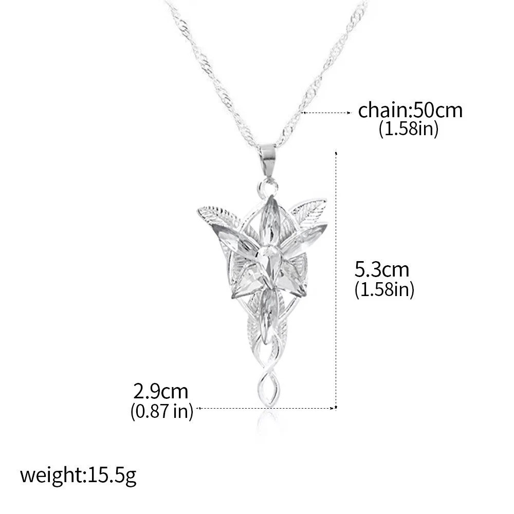 New Lord of The Rings Arwen’s Necklace Evenstar Pendant Crystal Silver Chain