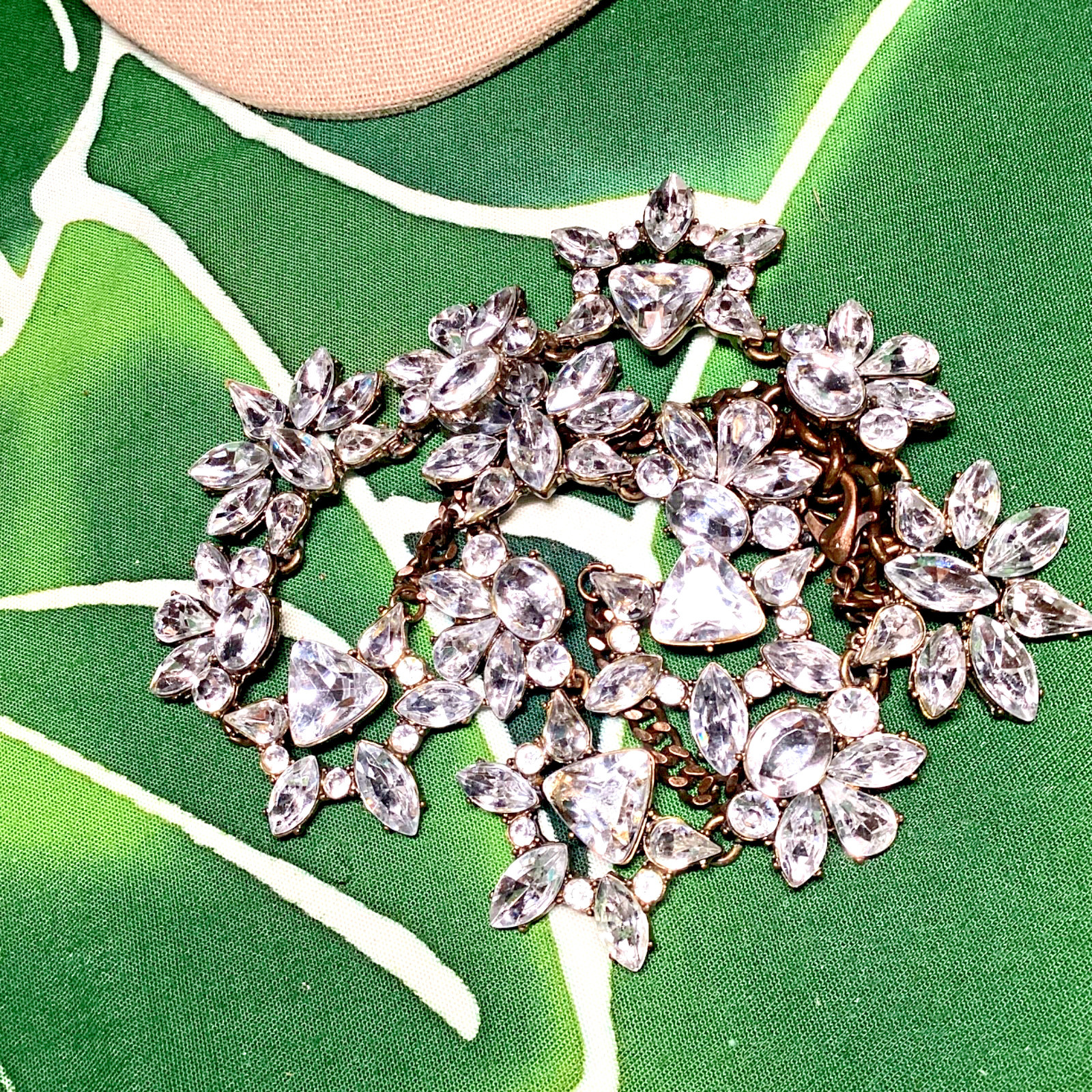 LANE BRYANT Statement Bold Clear Crystal Rhinestone ANTIQUE GOLD TONE