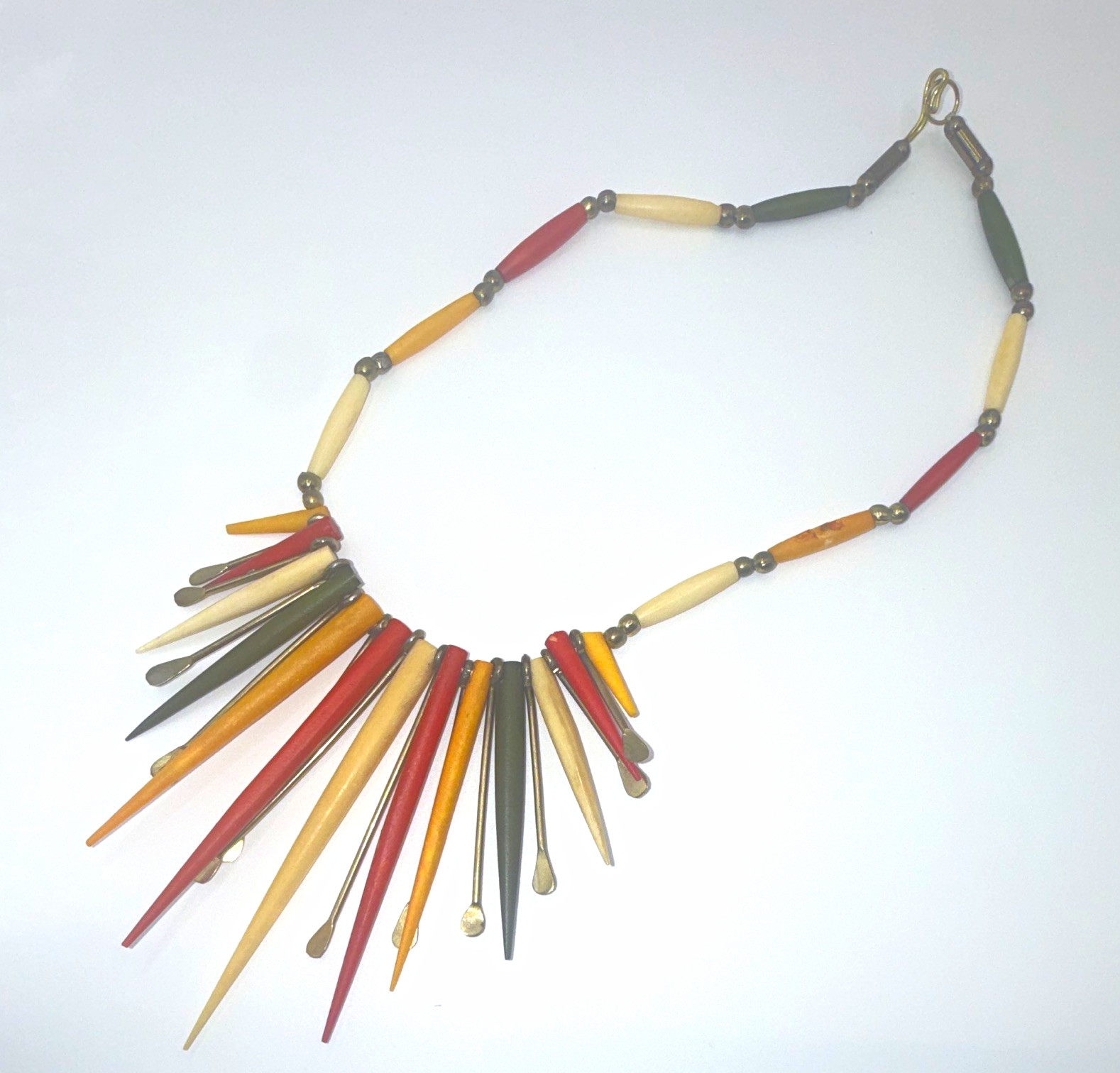 Vintage Bohemian Wood and Brass Collar Necklace