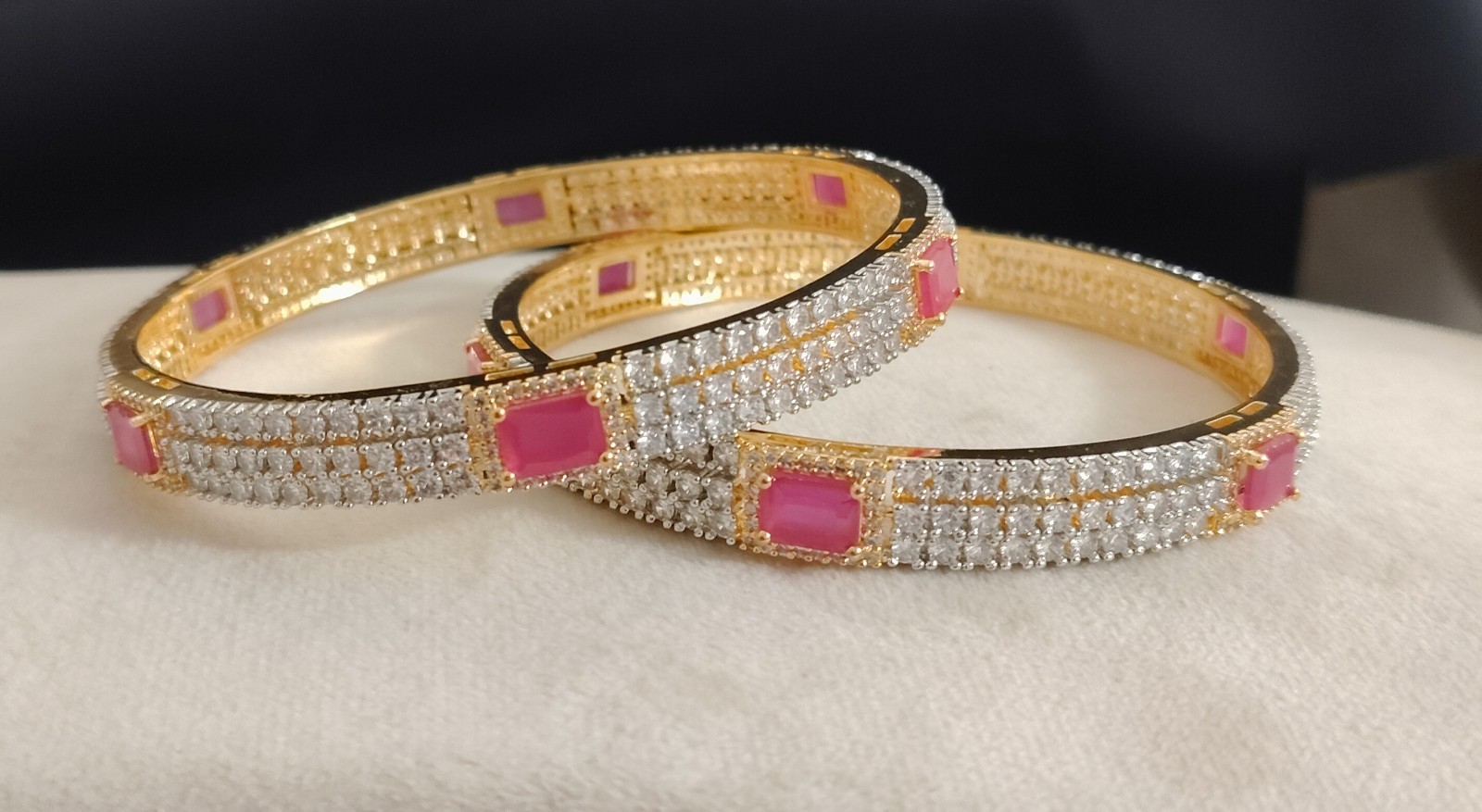 Khushnuma Ruby Radiance Diamond Style Openable Bangles Roz Jewellers.