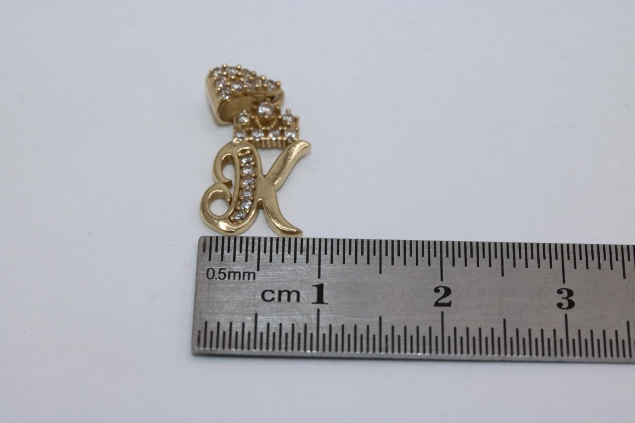 Fine 10K Yellow Gold Letter K Cursive Initial Pendant Charm Necklace 0.8gr