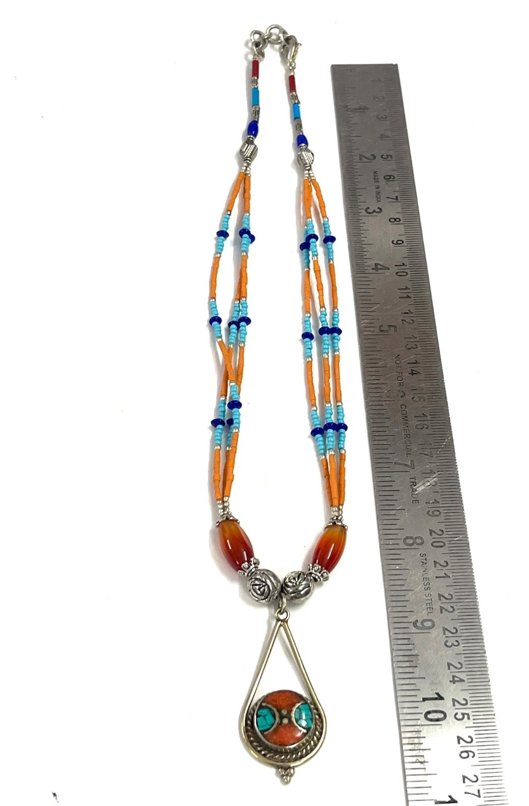 Nepalese Coral Carnelian Gemstone Tibetan Boho Necklace Jewelry, 17 inch Adjus