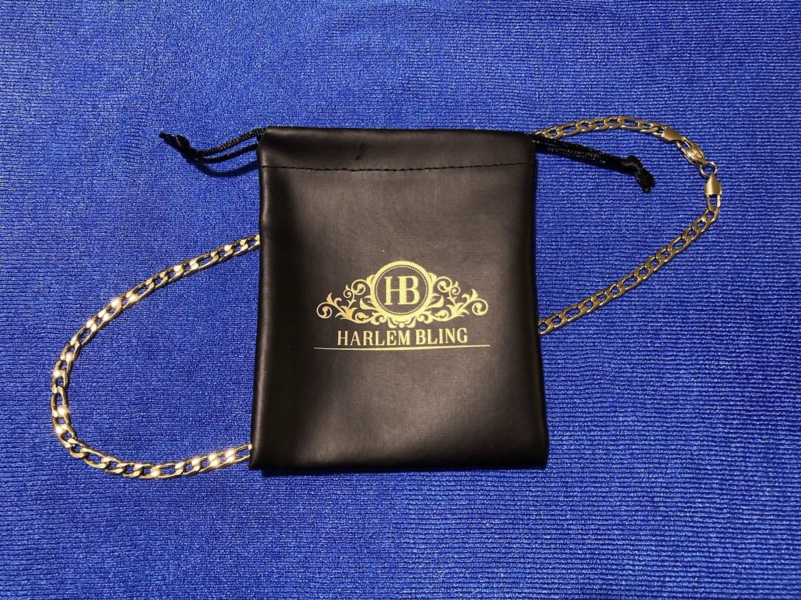 Harlembling 14k Gold Plated Figaro Necklace 5mm Width, 22 Inch Length w Pouch