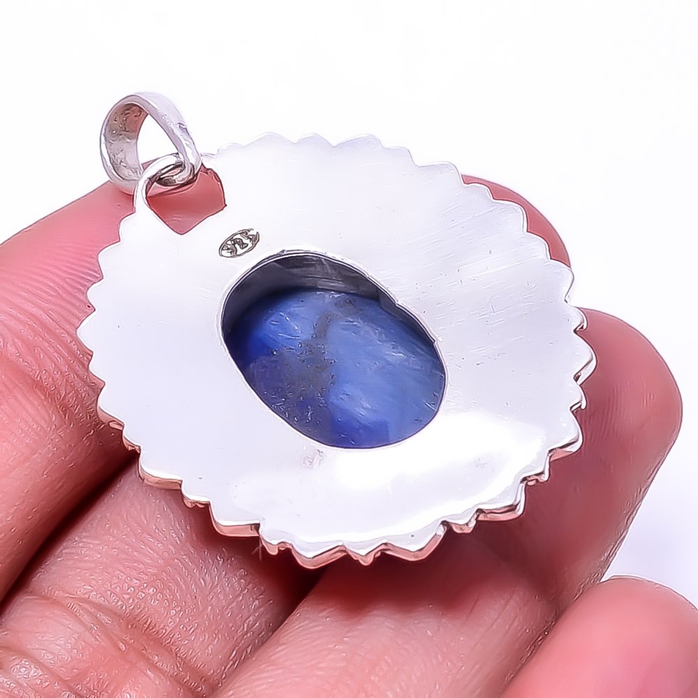 Natural Kyanite – Nepal Fine Art 925 Sterling Silver Pendant 1.76″ P_9395_205_30
