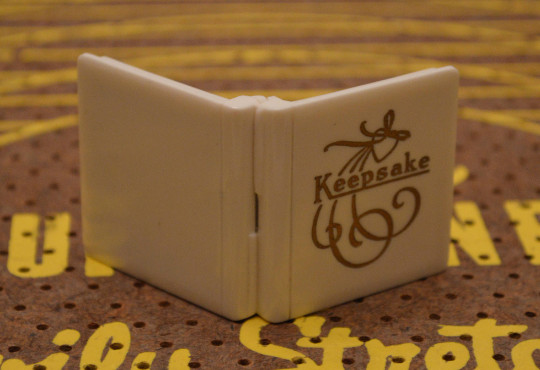 Small White and Gold Keepsake Jewelry Box with Silver Tone Religious Pendant