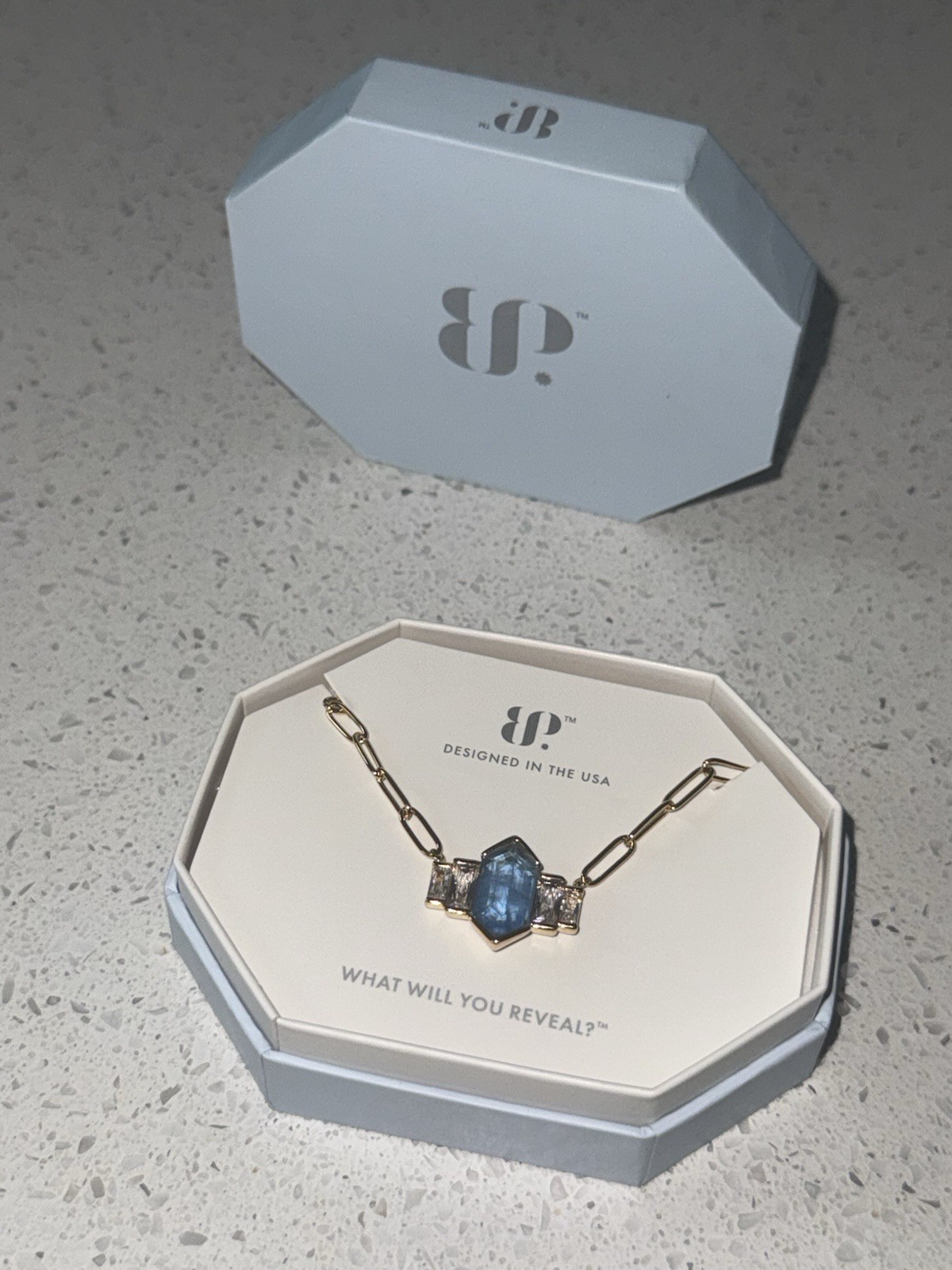 Bomb Party NK93233 Ocean Blue Lab-Created Quartz Bar Necklace 18in Gold Plated
