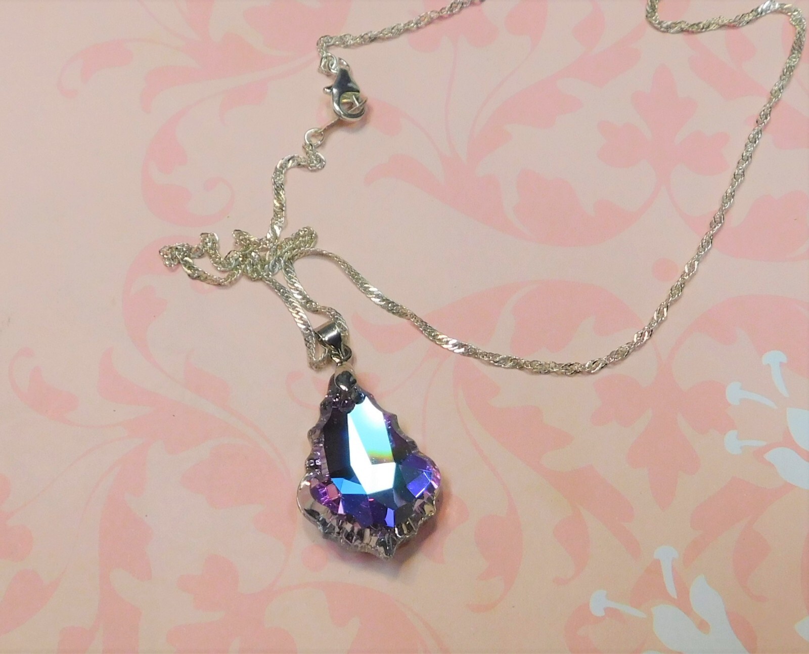 Elegant, sparkling crystal necklace, Sterling Silver chain, wedding, engagement,