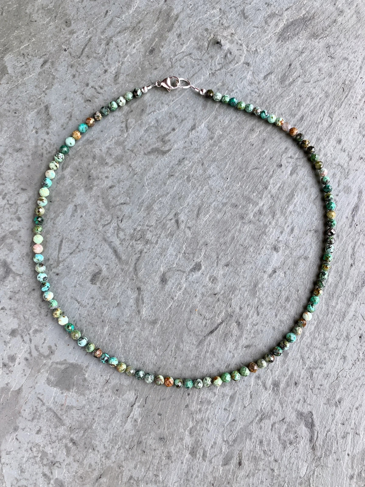 African Turquoise Choker Natural Green Stone Facted Necklace Healing Reiki Gift