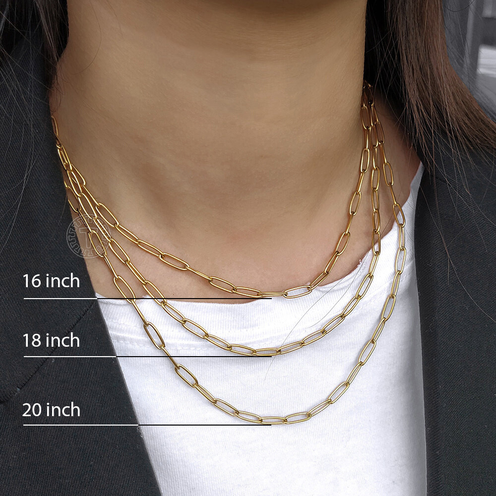 16-20″ 4mm Gold Plated Stainless Steel Paperclip Chain Choker Necklace for Women