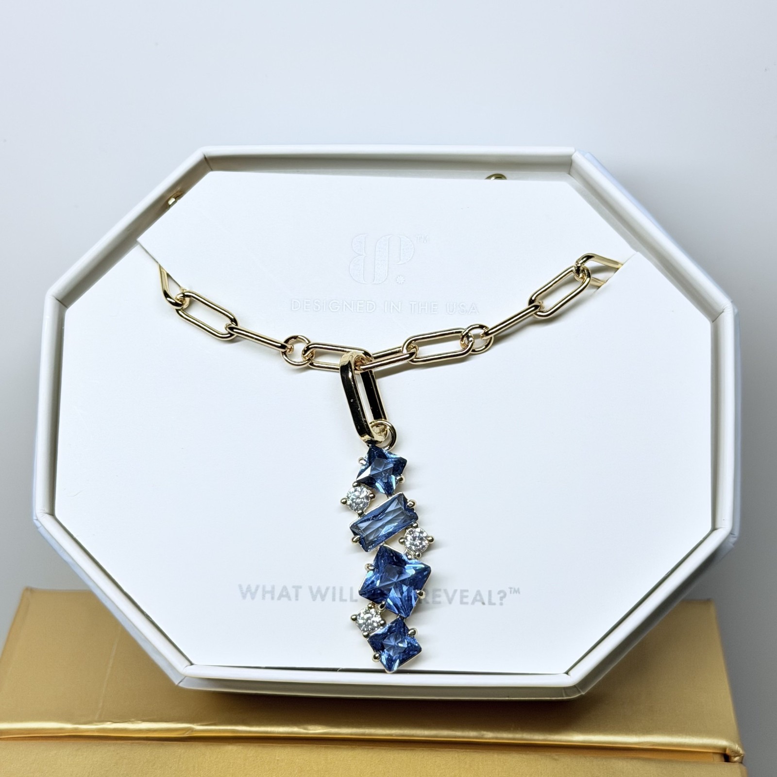 Bomb Party Necklace “Just Say Yes” NK84196 Aqua Blue Spinel on Gold