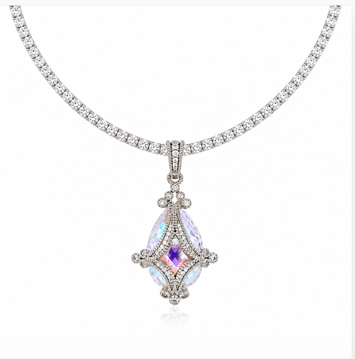 Judith Ripka JRJ865 Fabergé Style Briolette Aurora Borealis CZ Enhancer Necklace