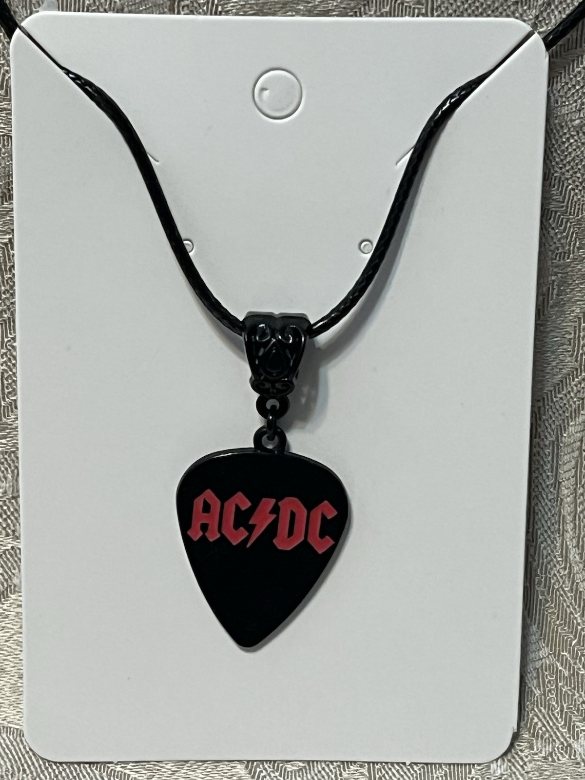 Rock Band AC/DC Black Pendant Black PU Leather Necklace Festival 18”