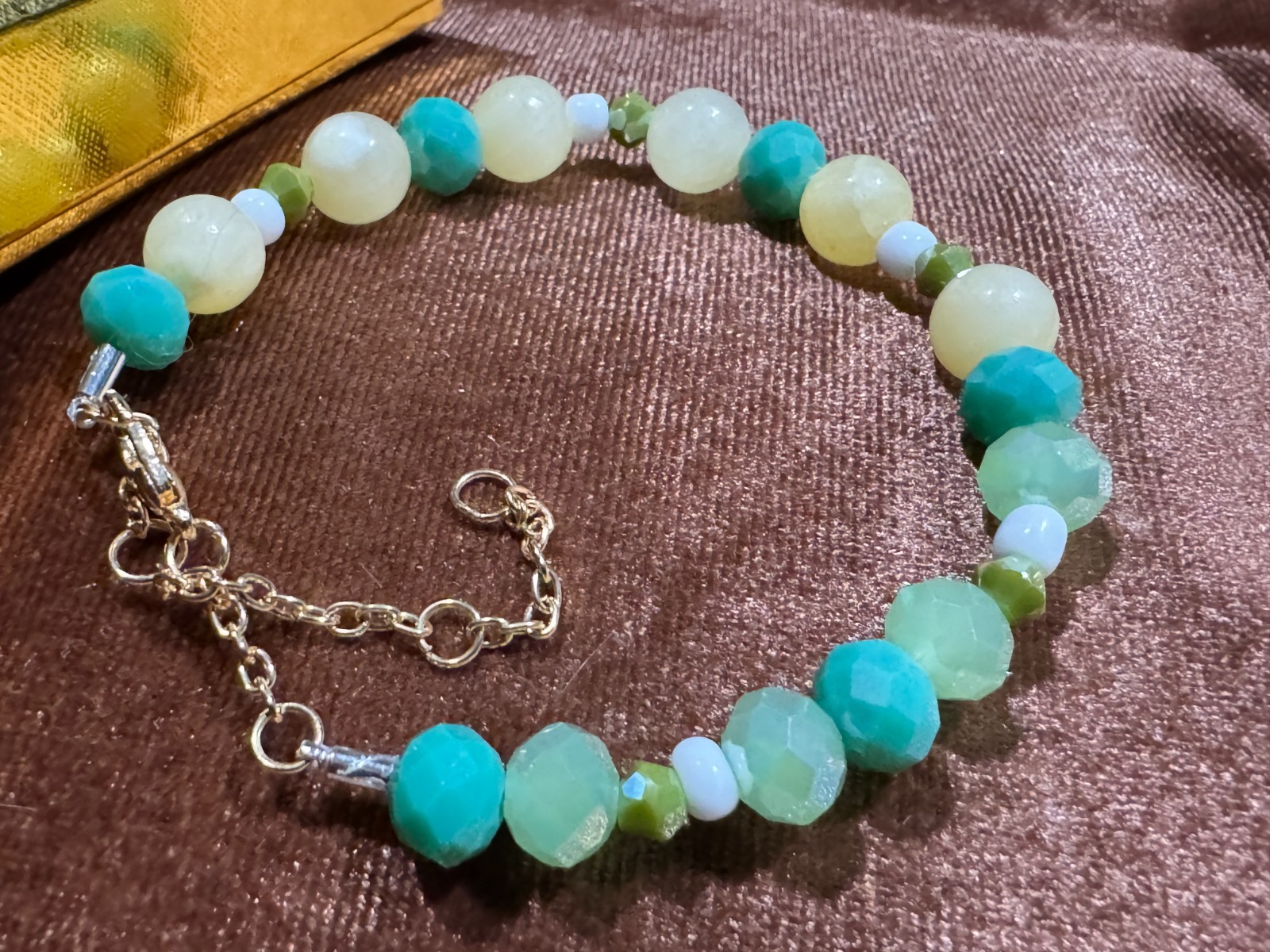 light Green & Yellow Jade Beaded Tennis Necklace Chain 16″ + 3″ & Bracelet