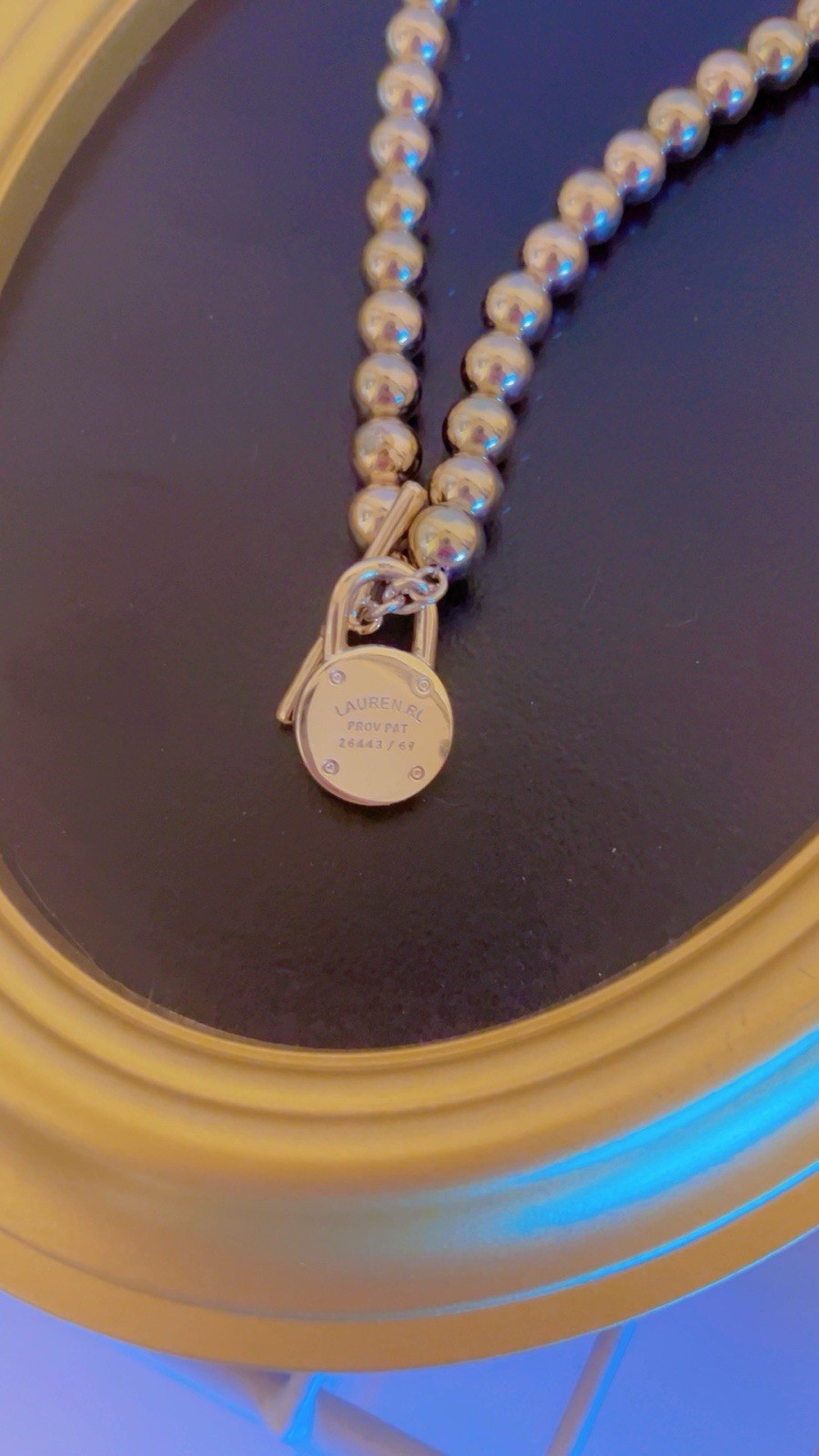 Vintage Lauren Ralph Lauren RL Toggle Ball Bead Necklace Gold Tone
