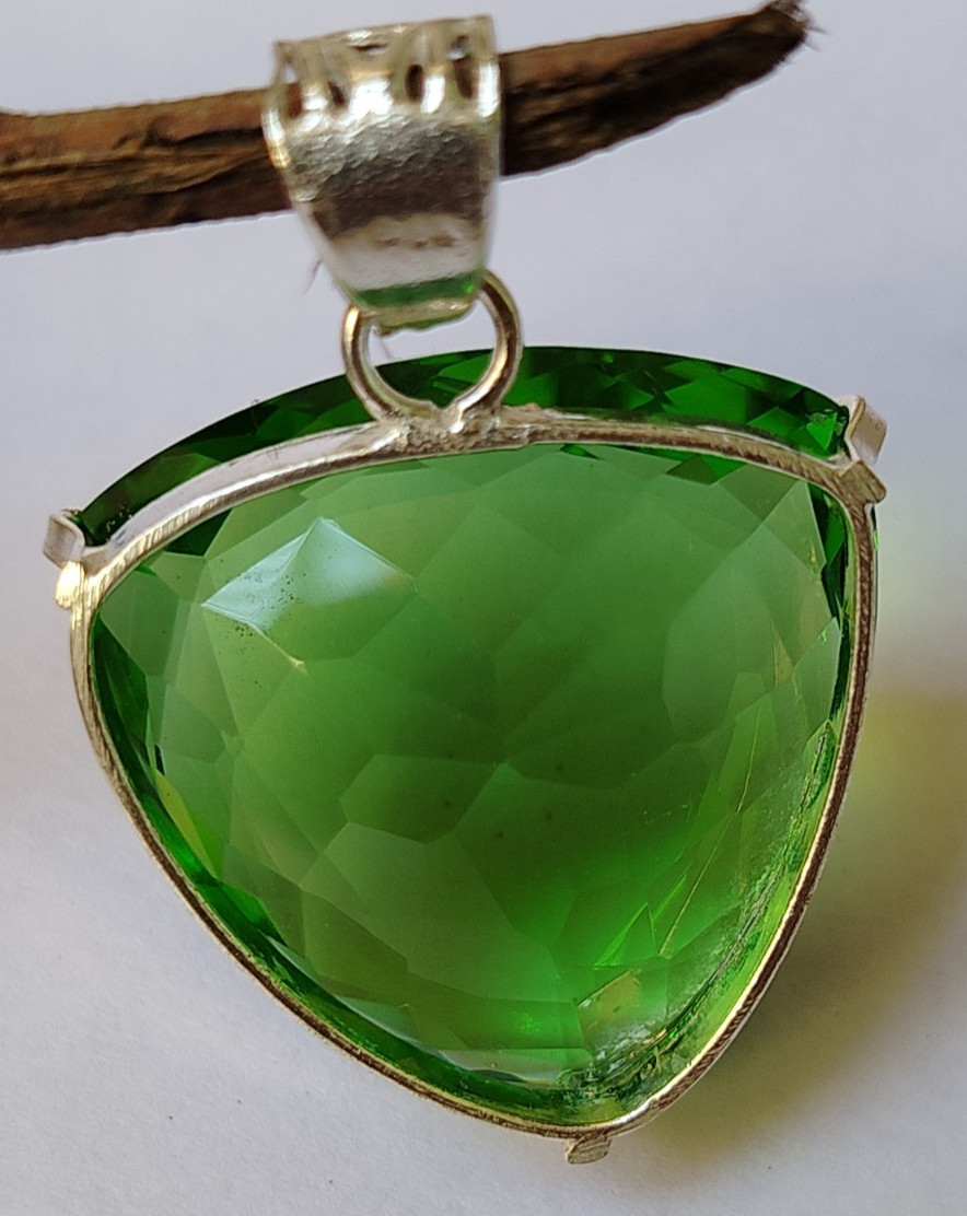 AAA+ 87.10 Ct. Large Green Peridot Trillion Cut Pendant 925 Silver Jewelry Gift