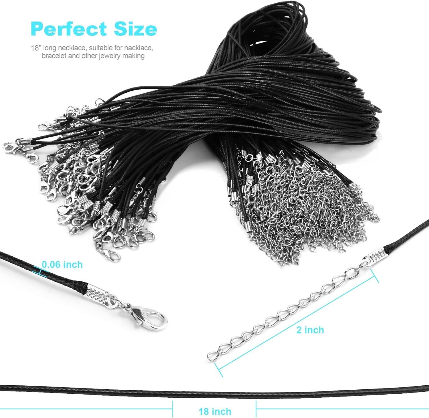 100Pcs Black Waxed Necklace Cord 18″ 1.5mm with Clasps Jewelry Supplies